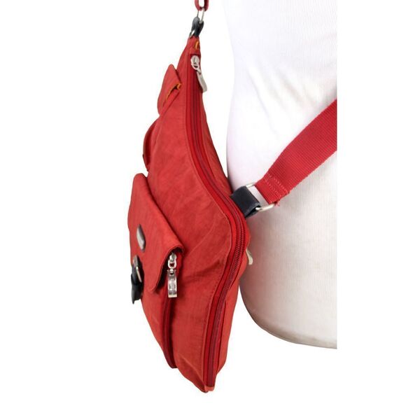 baggallini RED NYLON CANVAS URBAN MESSENGER X-BODY ORGANIZER SHOULDER BAG PURSE - Picture 4 of 16